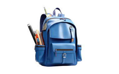 Fototapeta premium A Blue Backpack Filled With Pens and Pencils. A photo capturing a blue backpack overflowing with an assortment of pens and pencils.