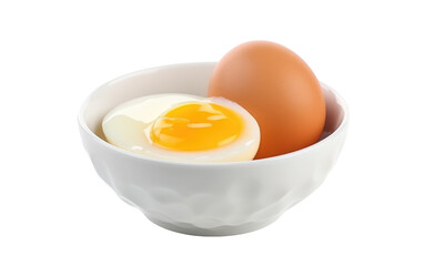 Two Eggs in a White Bowl. The photo depicts two eggs neatly placed in a white bowl set against a plain Transparent backdrop.