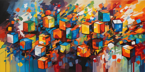 Art background, Cubo-Futurism style. Digital illustration.