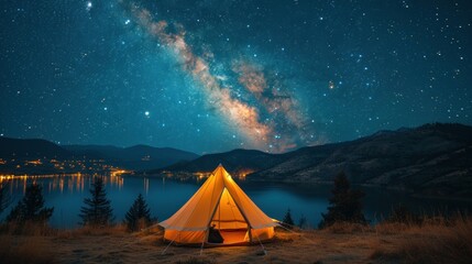 Starry Night Camping in the Mountain Wilderness