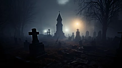 Crédence de cuisine en verre imprimé Etats Unis Fog and horror in the cemetery