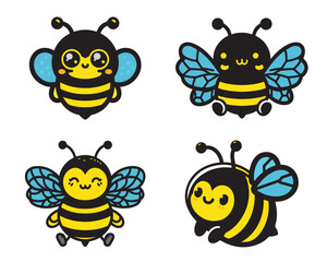 Honey Cute  Bee Vector set.