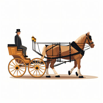 Four-wheeled carriage - Coach with horse