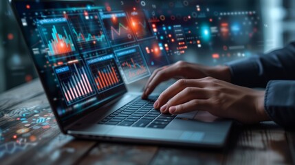 Financial Analyst Reviewing Market Trends on Laptop