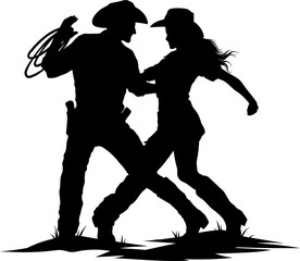 Hand drawn dancing cowboy silhouette