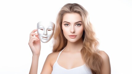 Natural Woman Removes White Mask, Symbolizing True Self