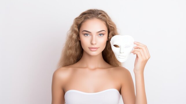 Natural Woman Removes White Mask, Symbolizing True Self