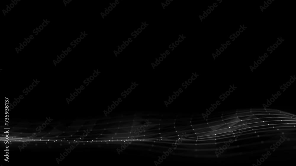 Wall mural black wave with motion dots and lines. abstract digital background. concept connection big data. fut