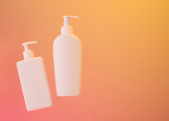 White liquid soap dispensers. Copy space for text.