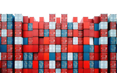 A Large Stack of Red and Blue Containers. A towering stack of red and blue containers arranged in an orderly manner, creating a striking visual display.