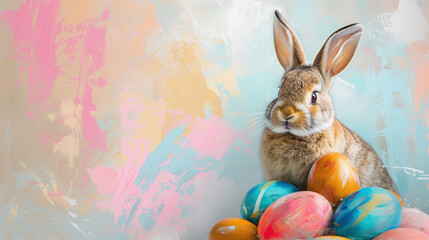 Create a whimsical Easter bunny themed artwork with a touch of modern art elements