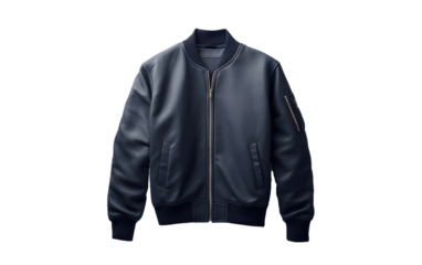 Black Bomber Jacket With Zippered Sleeves. A black bomber jacket featuring zippers on the sleeves, adding a stylish and edgy touch to the classic design.