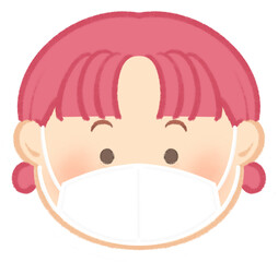 a little pink-haired girl wearing a mask
