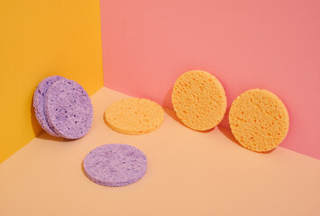Cosmetic sponges for facial skin care, cleansing. Personal hygiene.