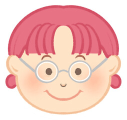 a pink-haired little girl in glasses