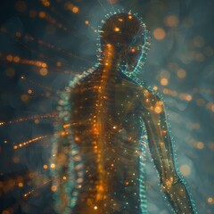 Hologram of a man with acupuncture points - obrazy, fototapety, plakaty