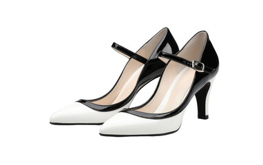 Black and White High Heels. A pair of high-heeled shoes in black and white, showcasing their stylish design.