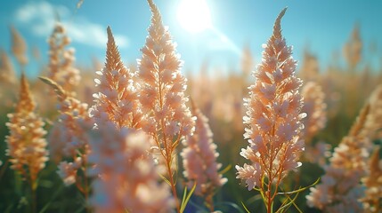 Wheat spikes basking in golden sunlight, symbolizing abundance and harvest, perfect for agricultural themes and natural backgrounds, with ample space for adding text.