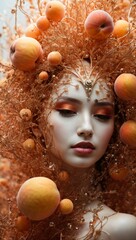 beautiful girl with orange tree as her hair with 2024 color