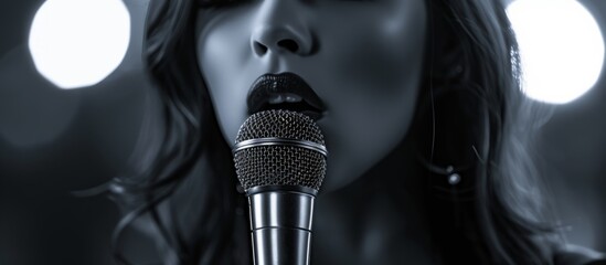 Talented female singer performing live concert with the microphone on stage