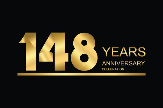 148 year anniversary vector banner template. gold icon isolated on black background.