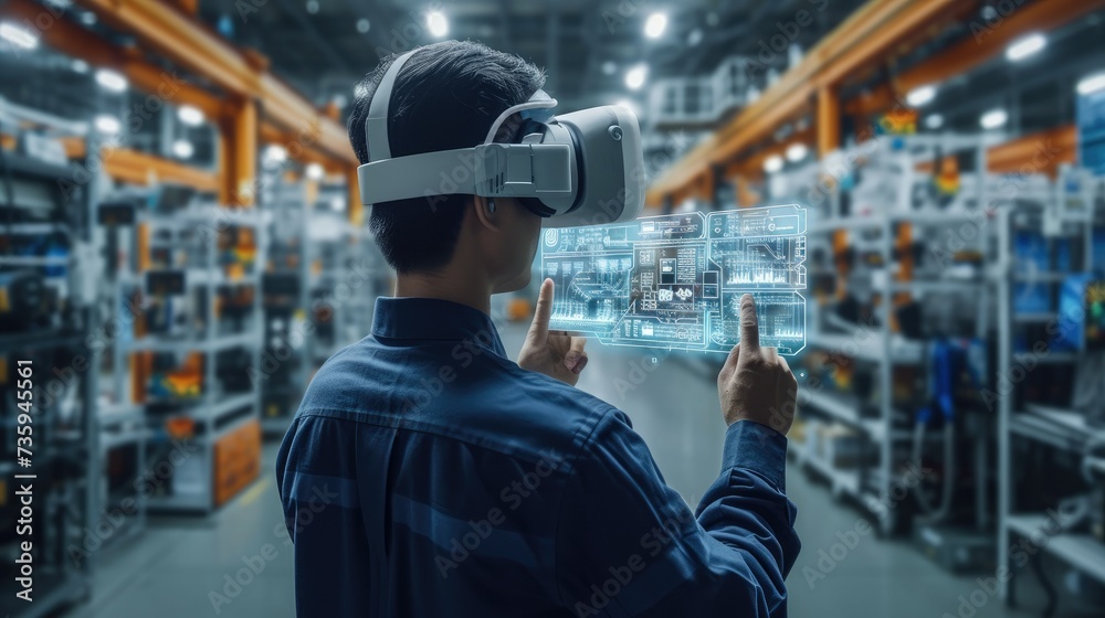 Fototapete engineer use augmented mixed virtual reality to education and training smart technology futuristic i