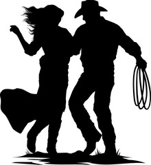 Hand drawn dancing cowboy silhouette