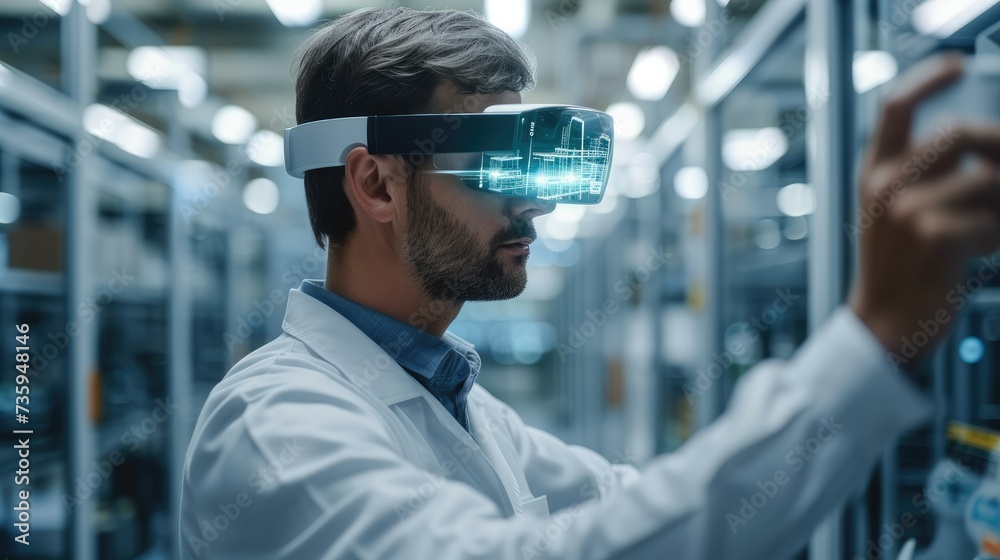 Aufkleber facility manager using ar-glasses and ar-technology to fix a machine in a pharma company. generative