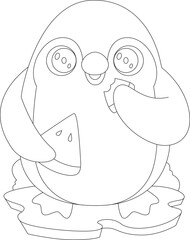 Penguin Watermelon Fruit Animal Vector Graphic Art Illustration
