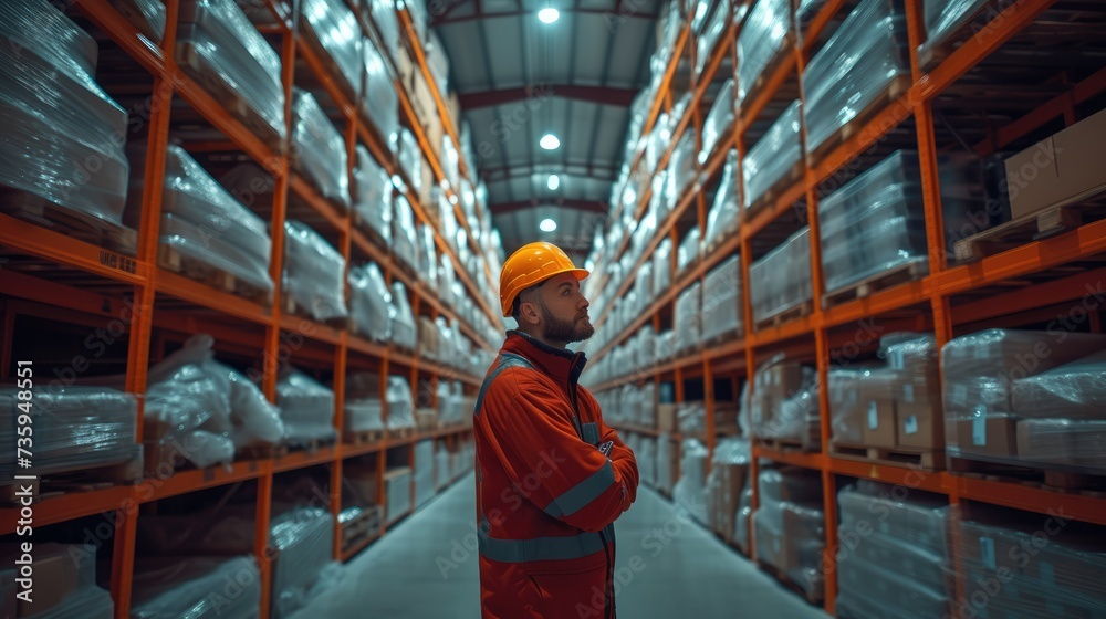 Fototapete A worker scanning to enter vary strong at a secure storage area within a factory. Generative AI.