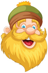 A smiling cartoon man with a large beard.
