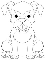 Black and white illustration of a fierce dog