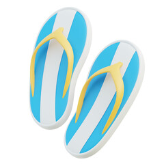 3D Blue and White Striped Flip-Flops with Yellow Straps