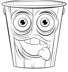 A playful, smiling trash bin character design