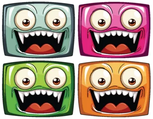 Foto op Plexiglas Kinderen Four vibrant cartoon monster faces with expressions