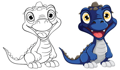 Vector illustration of two cute cartoon dragons.