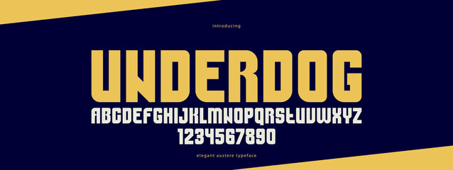 Geometric bold sans serif typeface, vector thick and massive simple minimal font, poster and advertising letters and numbers alphabet for logos headers or slogans.