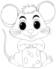 Foto op Plexiglas Kinderen Adorable mouse holding a block of cheese happily.