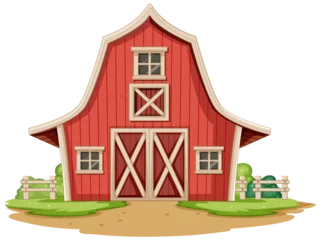 Foto op Plexiglas Kinderen Cartoon illustration of a classic red barn.