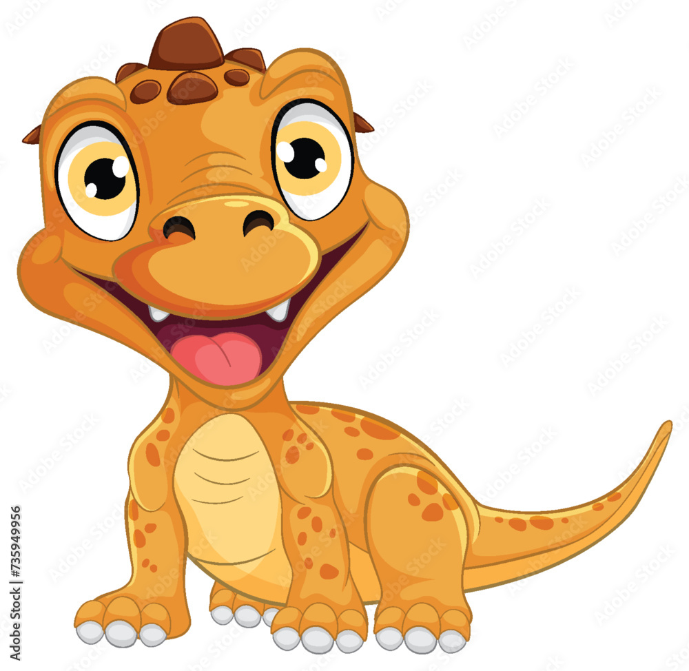 Poster adorable smiling baby dinosaur in a playful pose.