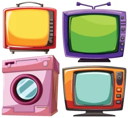 Foto op Plexiglas Kinderen Vector illustration of vintage television sets and washer