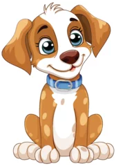 Foto op Plexiglas Kinderen Cute cartoon puppy sitting and smiling happily.