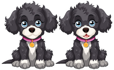 Two cute animated puppies with big eyes
