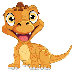 Adorable smiling baby dinosaur in a playful pose.