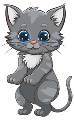 Cute grey kitten with big blue eyes standing.
