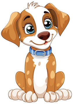 Cute cartoon puppy sitting and smiling happily.