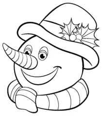 Foto op Plexiglas Kinderen Smiling snowman illustration with a holiday hat.