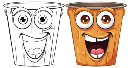 Foto op Plexiglas Kinderen Two smiling animated trash bin illustrations