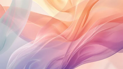 Muurstickers calming rhythms, vibrant silk currents in a dance of warm and cool pastel tones, abstract fabric wave, pink orange purple © pier