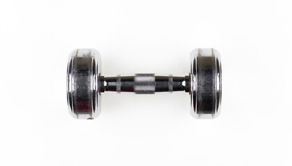 Obraz premium shiny metal dumbbell isolated on white background